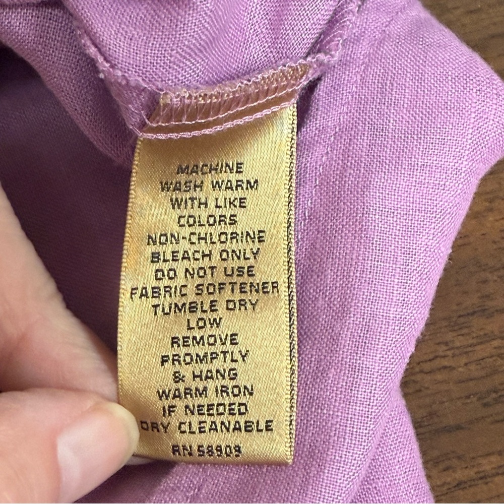 Investments Gold Label Lavender Linen Button Front Shirt Petite 6P - Picture 6 of 7